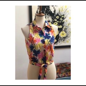 Vintage Palm Tree Tie Front Blouse